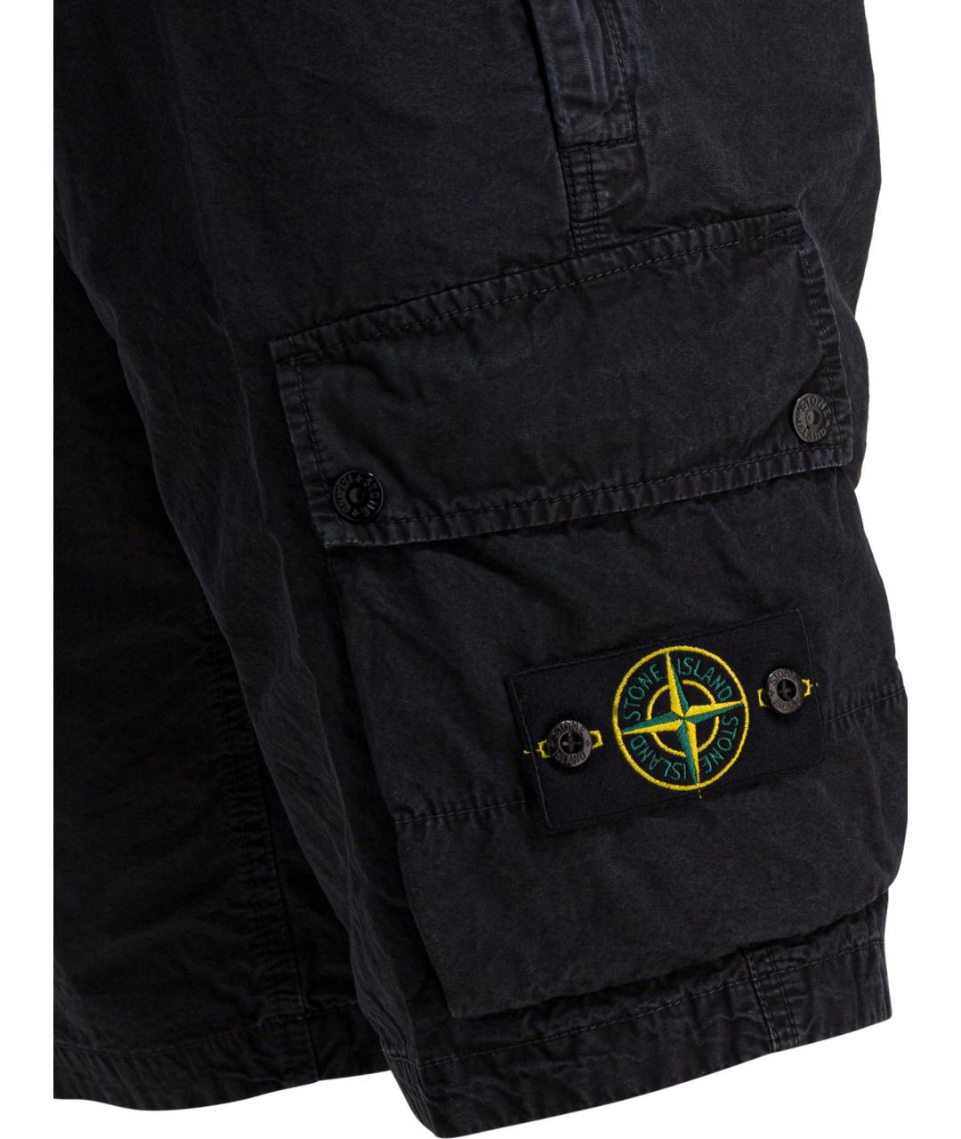 STONE ISLAND Черные хлопковые шорты, фото 4