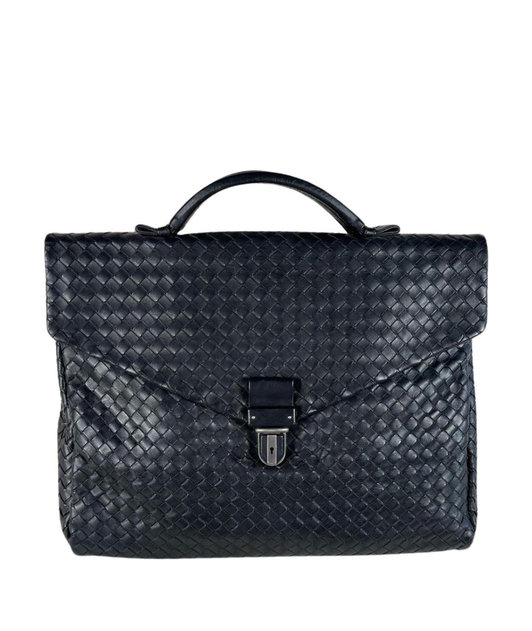 BOTTEGA VENETA Черный кожаный портфель, фото 1