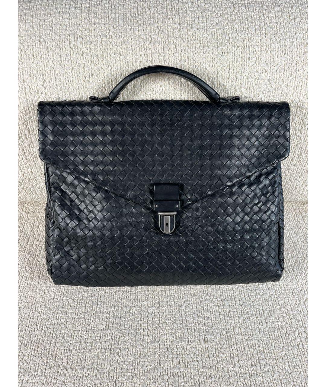 BOTTEGA VENETA Черный кожаный портфель, фото 9