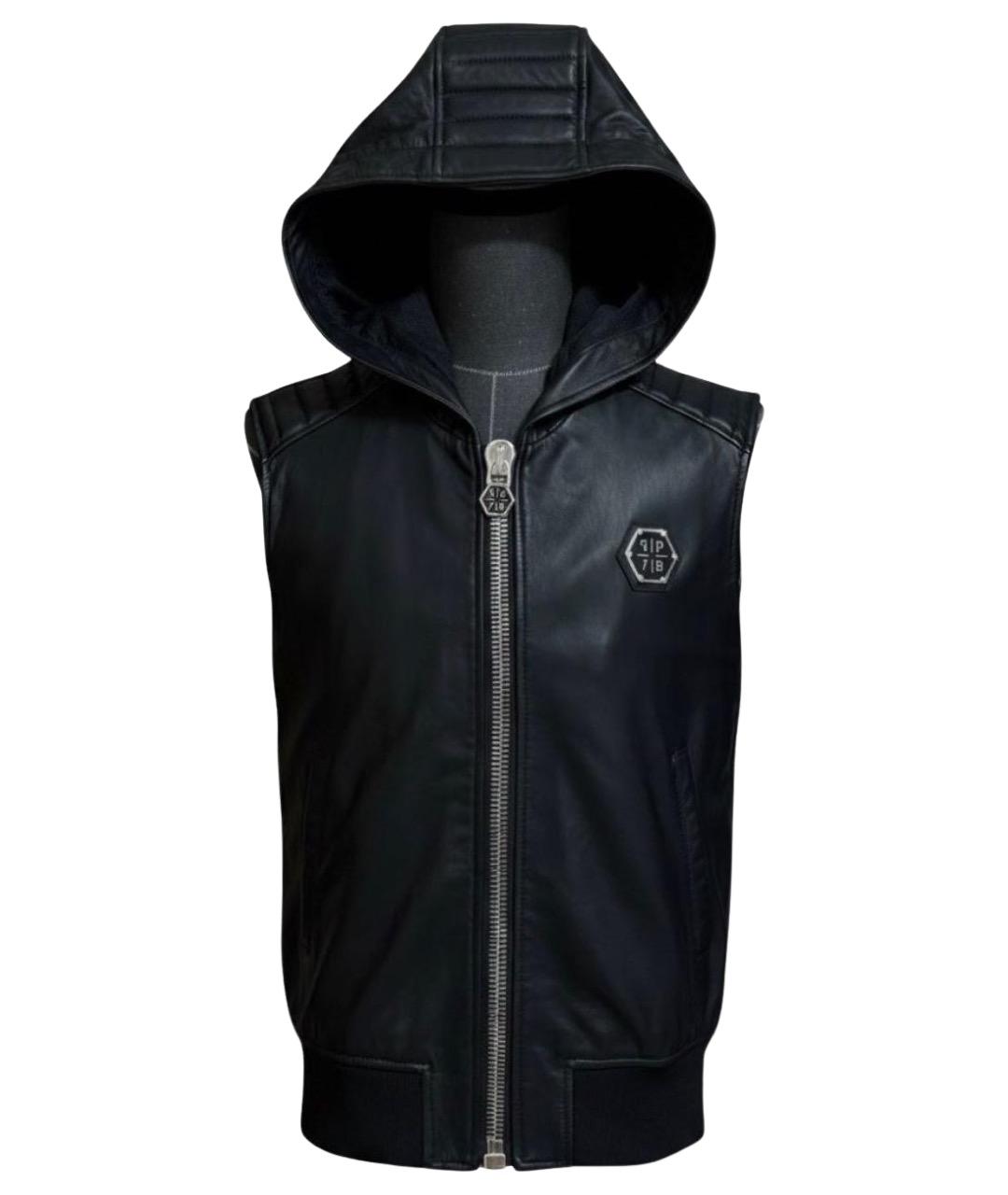 PHILIPP PLEIN Черный кожаный жилет, фото 1