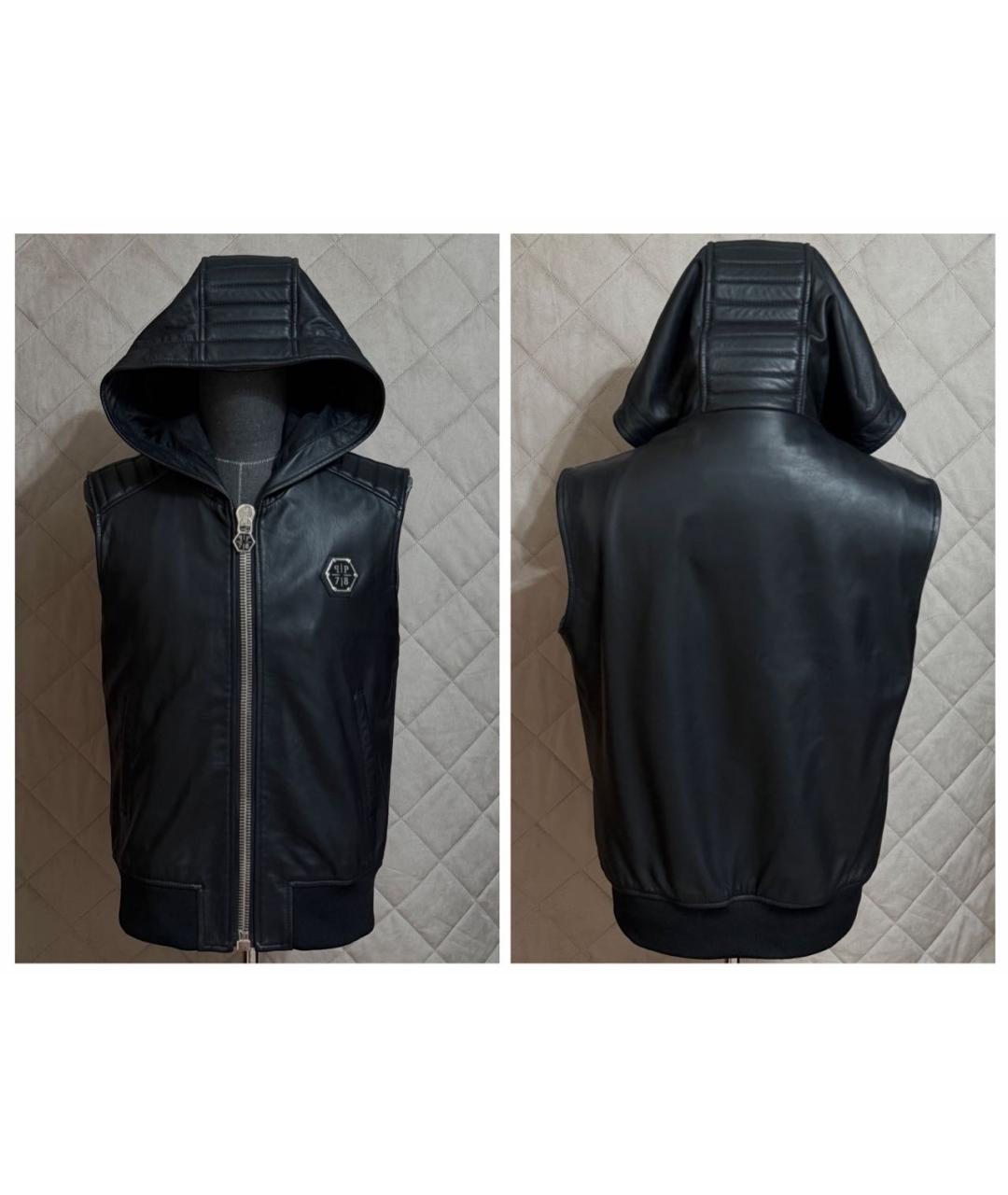 PHILIPP PLEIN Черный кожаный жилет, фото 2