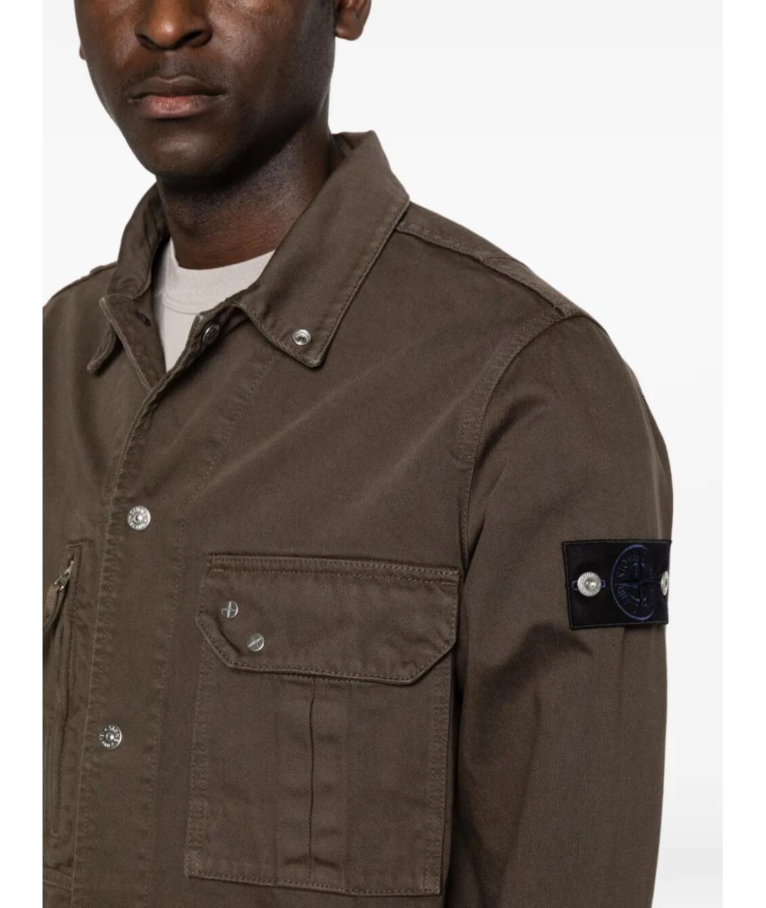 STONE ISLAND Коричневая хлопковая кэжуал рубашка, фото 4