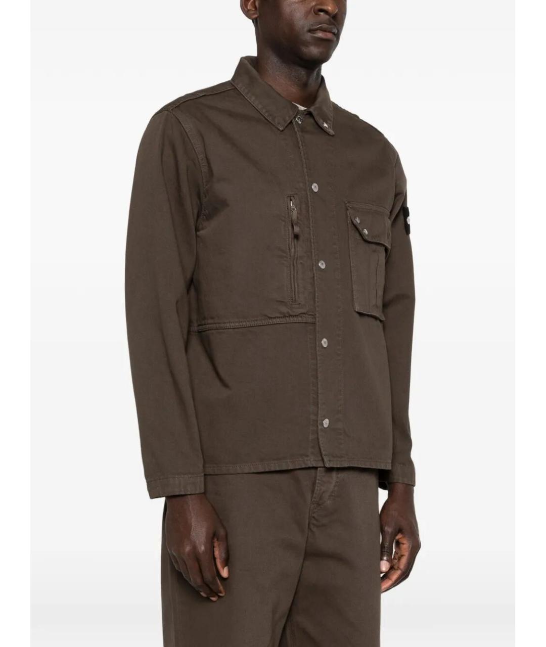 STONE ISLAND Коричневая хлопковая кэжуал рубашка, фото 3