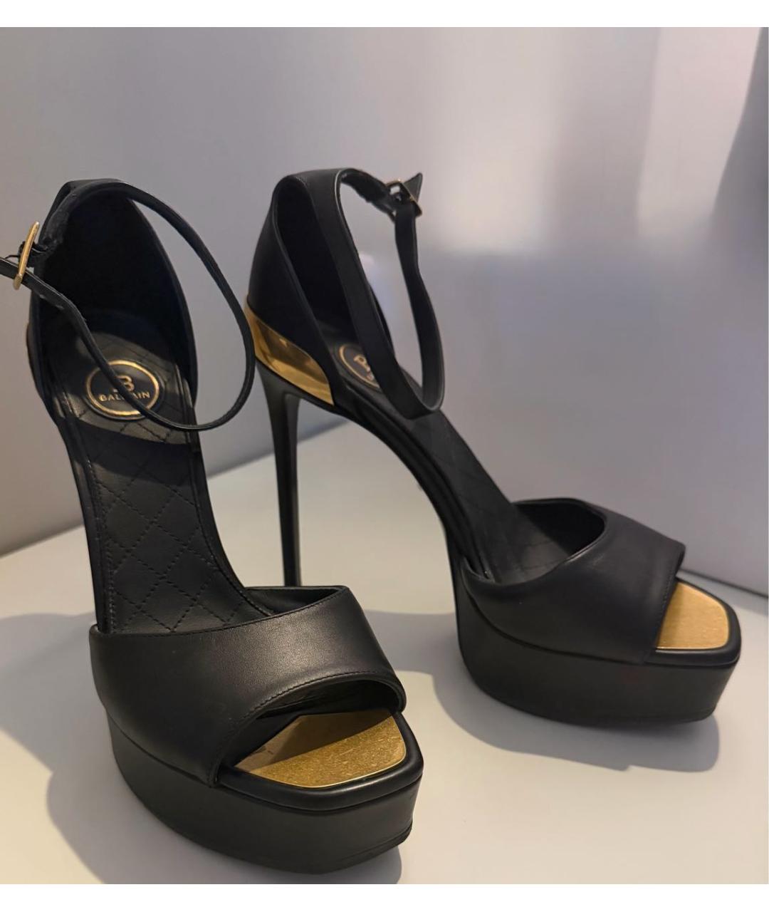 BALMAIN Черные кожаные босоножки, фото 2