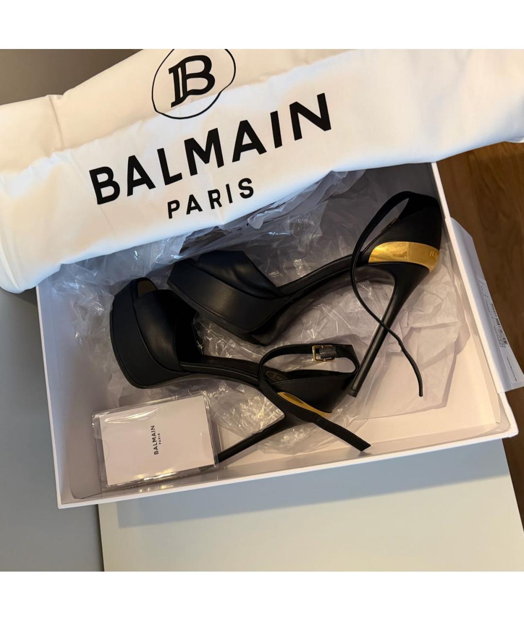 BALMAIN Черные кожаные босоножки, фото 4