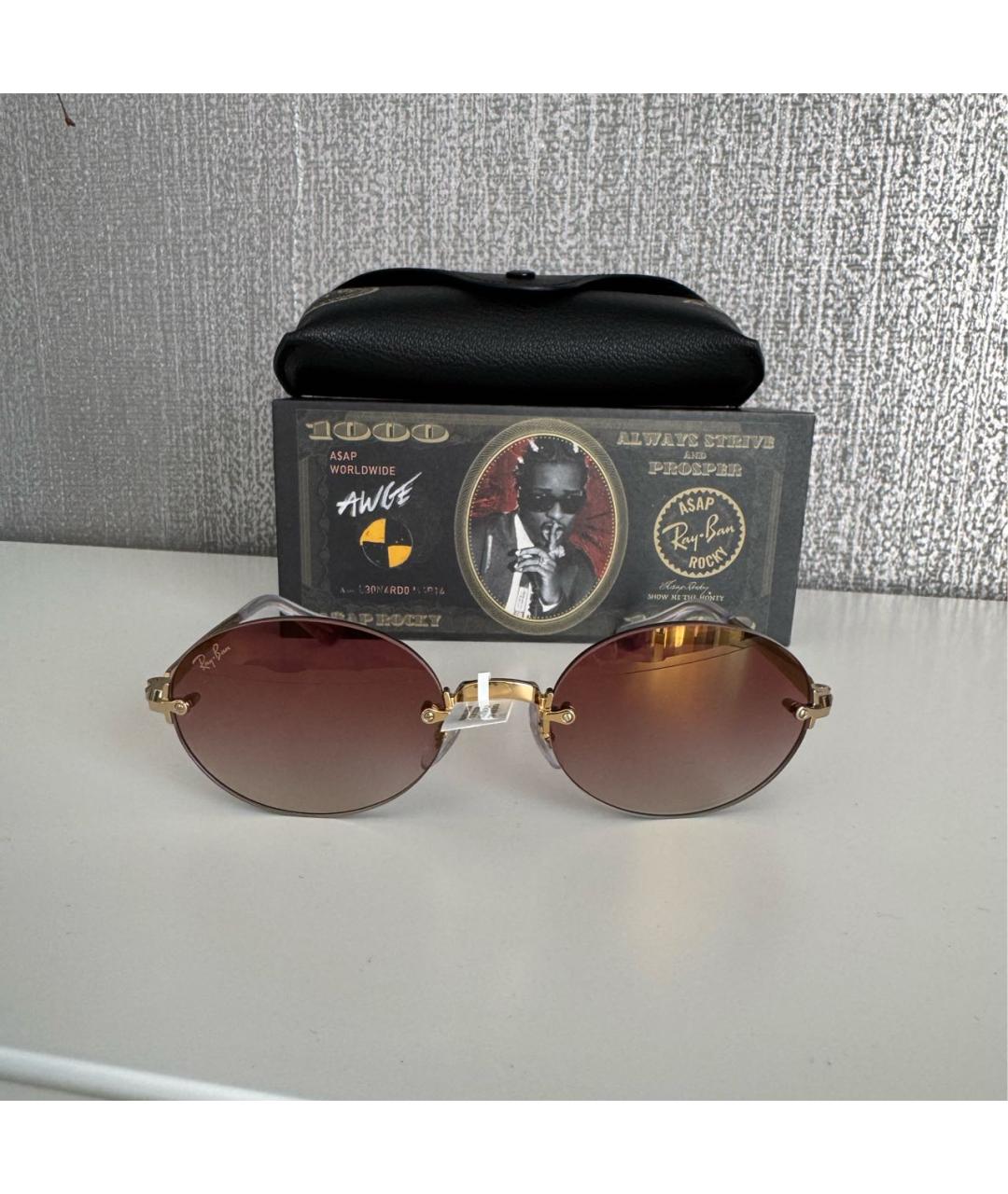 RAY BAN Золотые металлические солнцезащитные очки, фото 5
