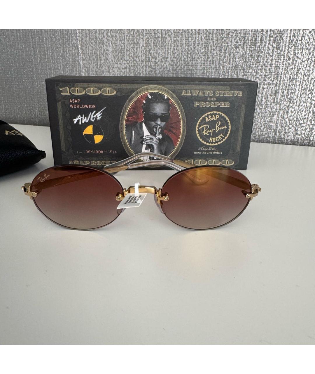 RAY BAN Золотые металлические солнцезащитные очки, фото 7