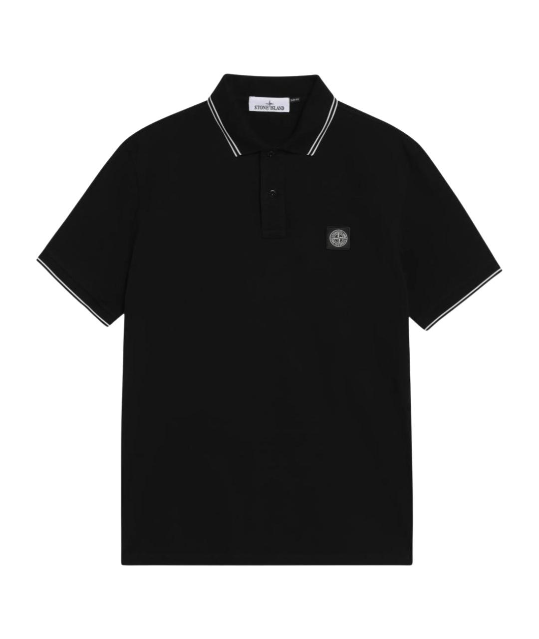 STONE ISLAND Черное хлопковое поло с коротким рукавом, фото 1