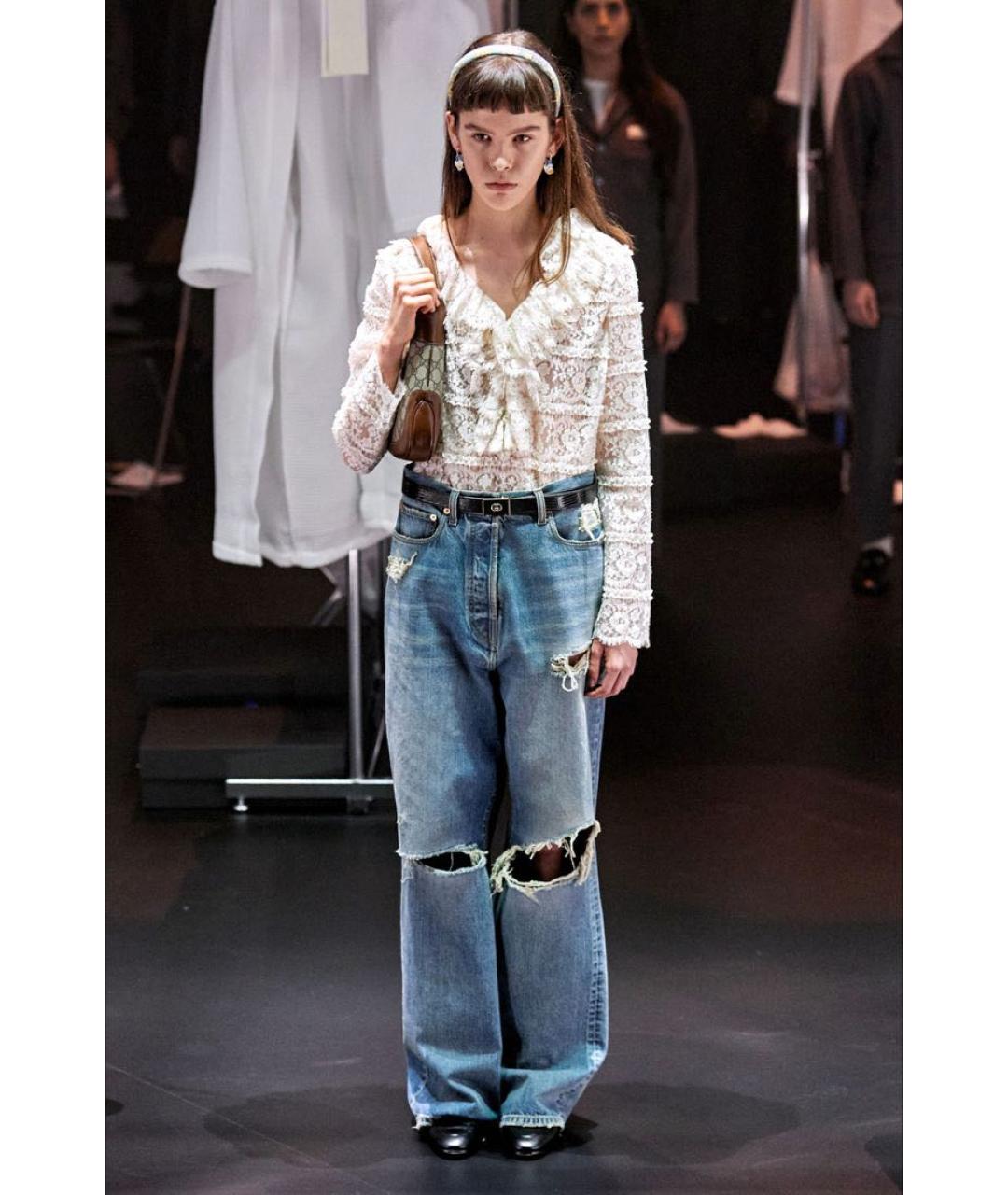 GUCCI Голубые хлопковые прямые джинсы, фото 5