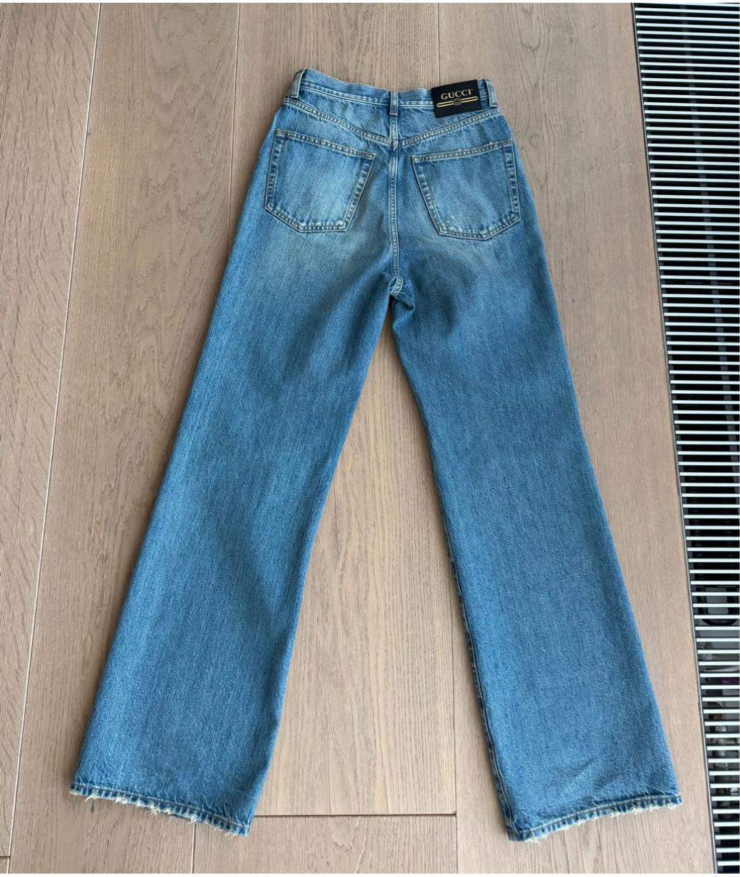 GUCCI Голубые хлопковые прямые джинсы, фото 3