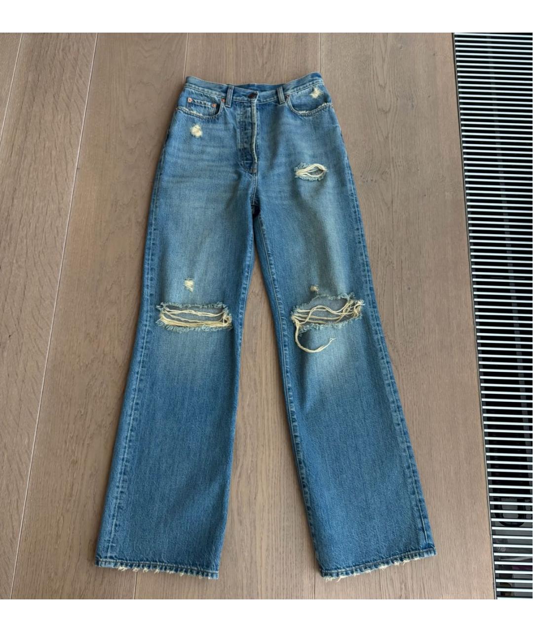 GUCCI Голубые хлопковые прямые джинсы, фото 2