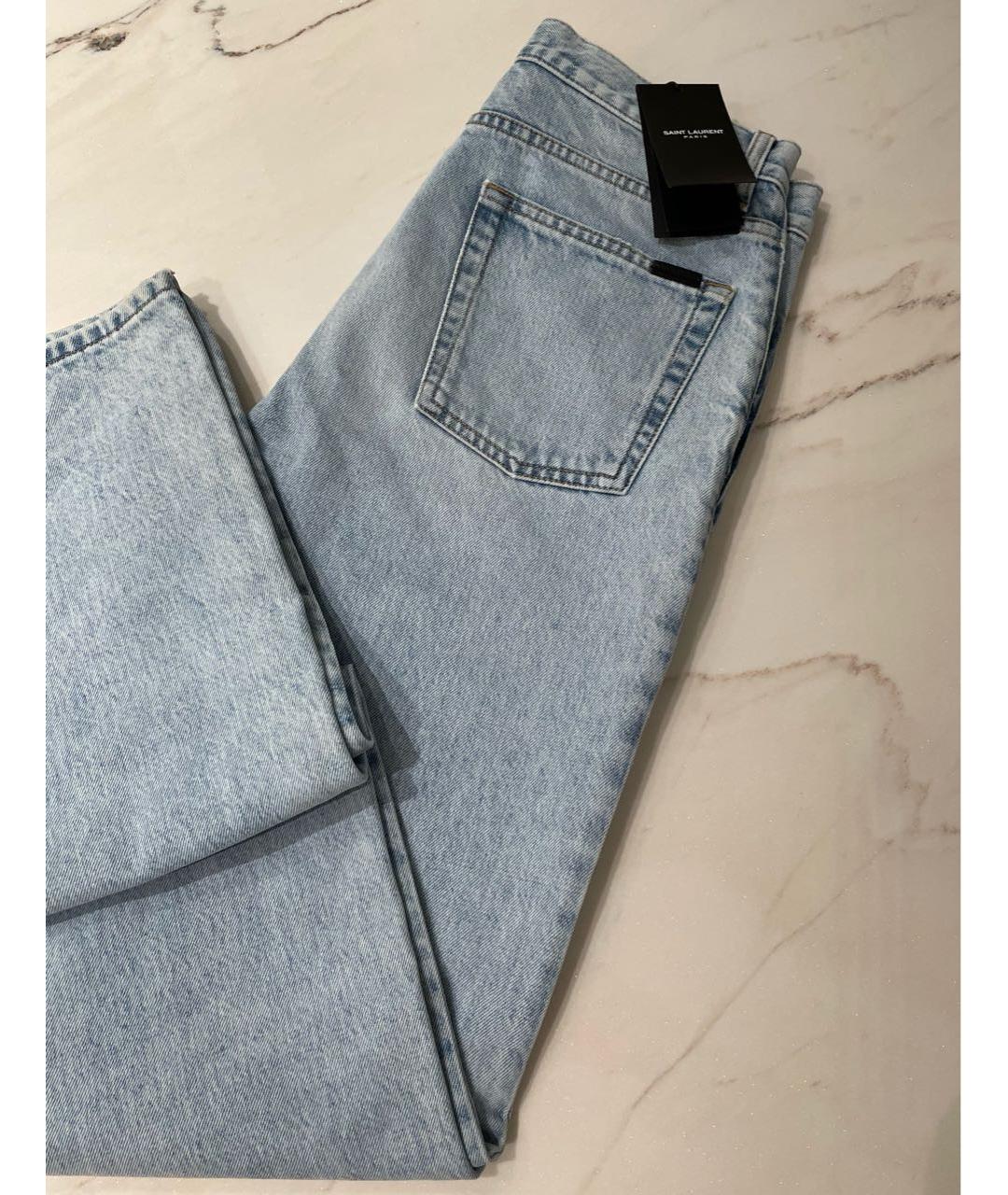 SAINT LAURENT Голубые хлопковые прямые джинсы, фото 5