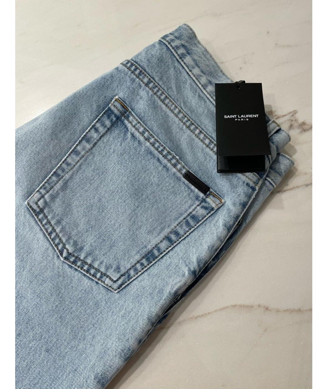 SAINT LAURENT Голубые хлопковые прямые джинсы, фото 6