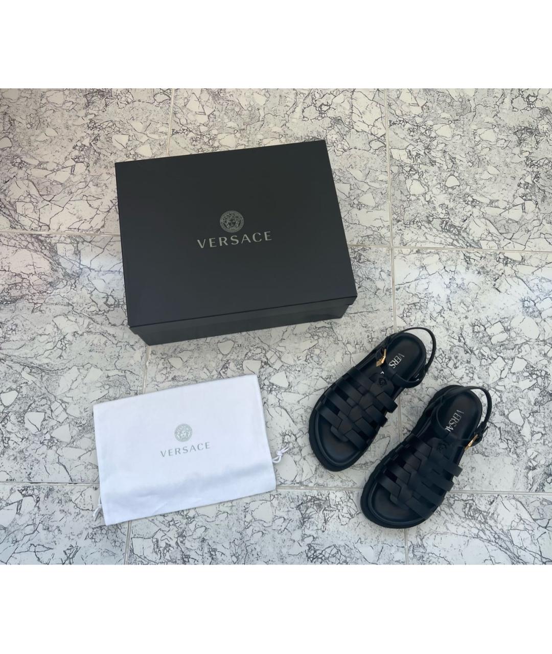 VERSACE Черные кожаные сандалии, фото 8