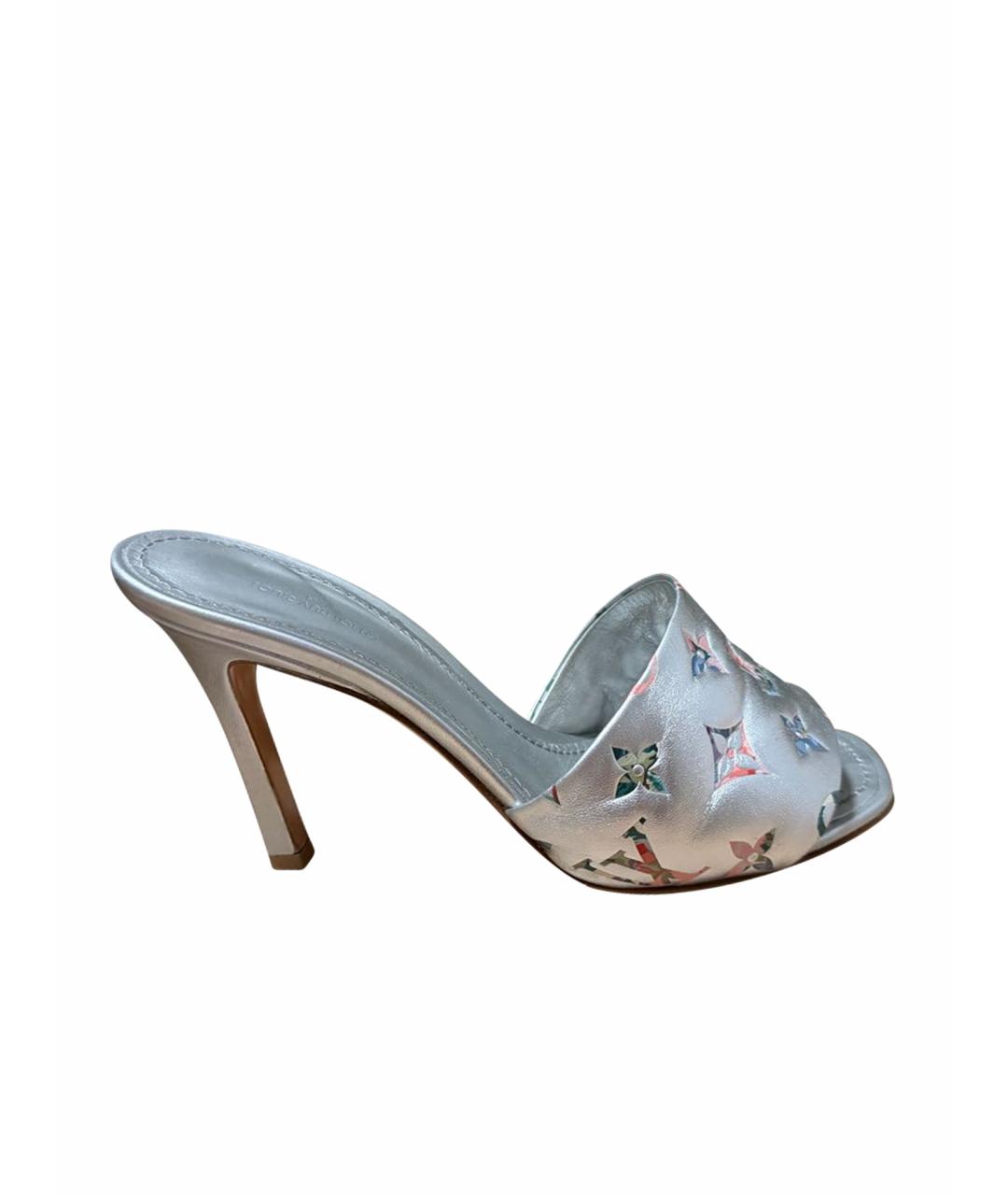 LOUIS VUITTON Серебряные кожаные мюли, фото 1