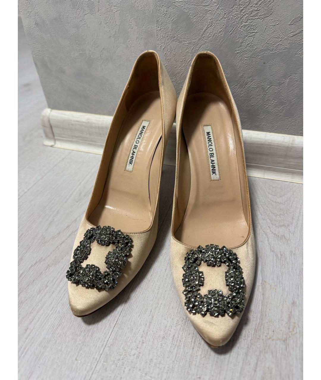 MANOLO BLAHNIK Бежевые текстильные туфли, фото 7