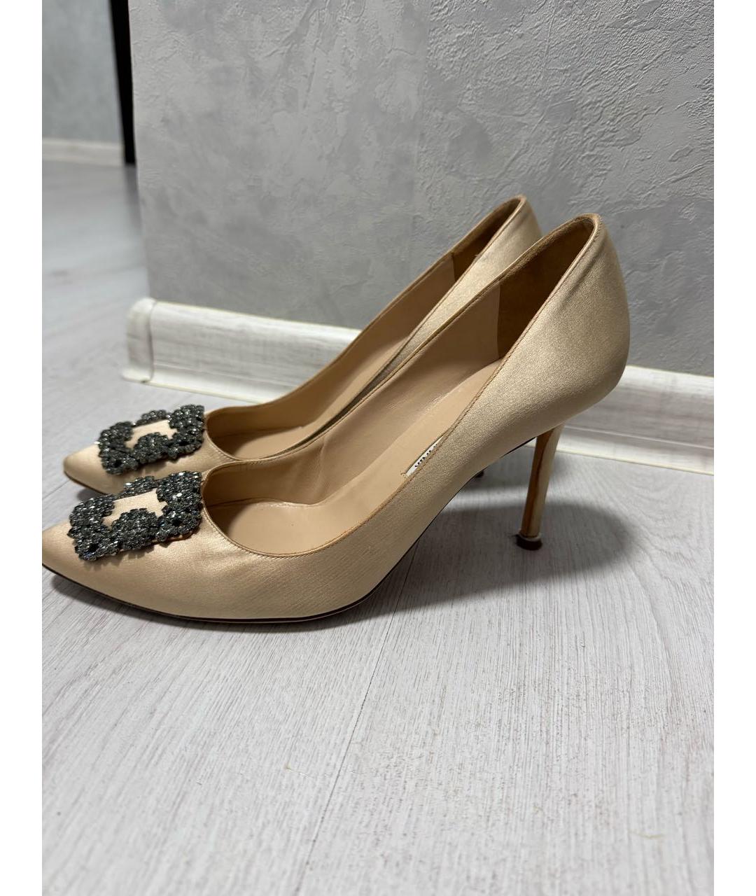 MANOLO BLAHNIK Бежевые текстильные туфли, фото 8