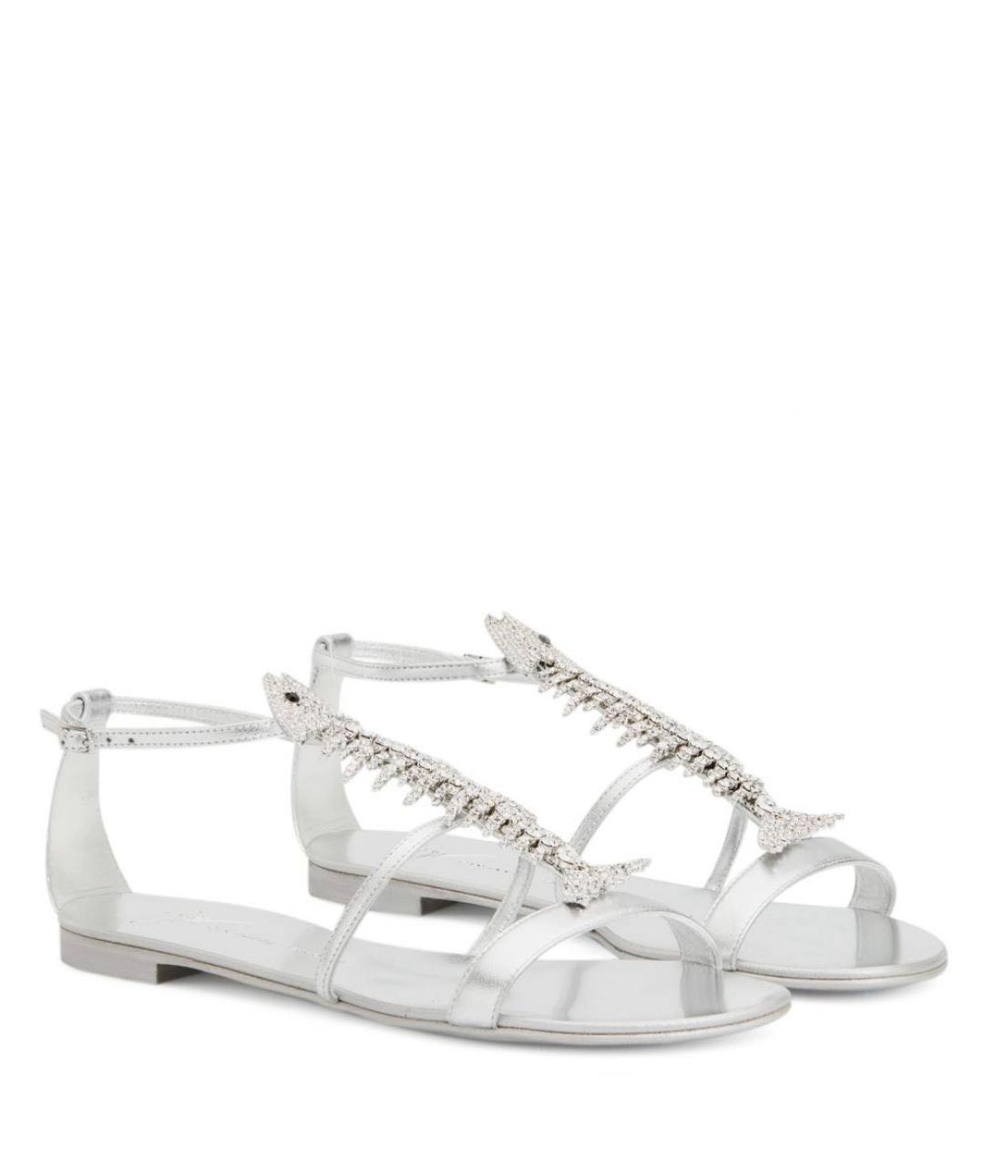 GIUSEPPE ZANOTTI DESIGN Серебряные кожаные сандалии, фото 6