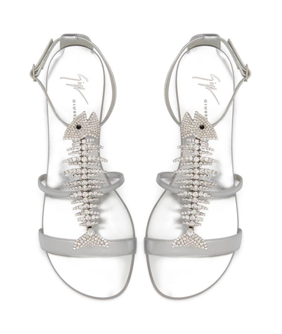 GIUSEPPE ZANOTTI DESIGN Серебряные кожаные сандалии, фото 2