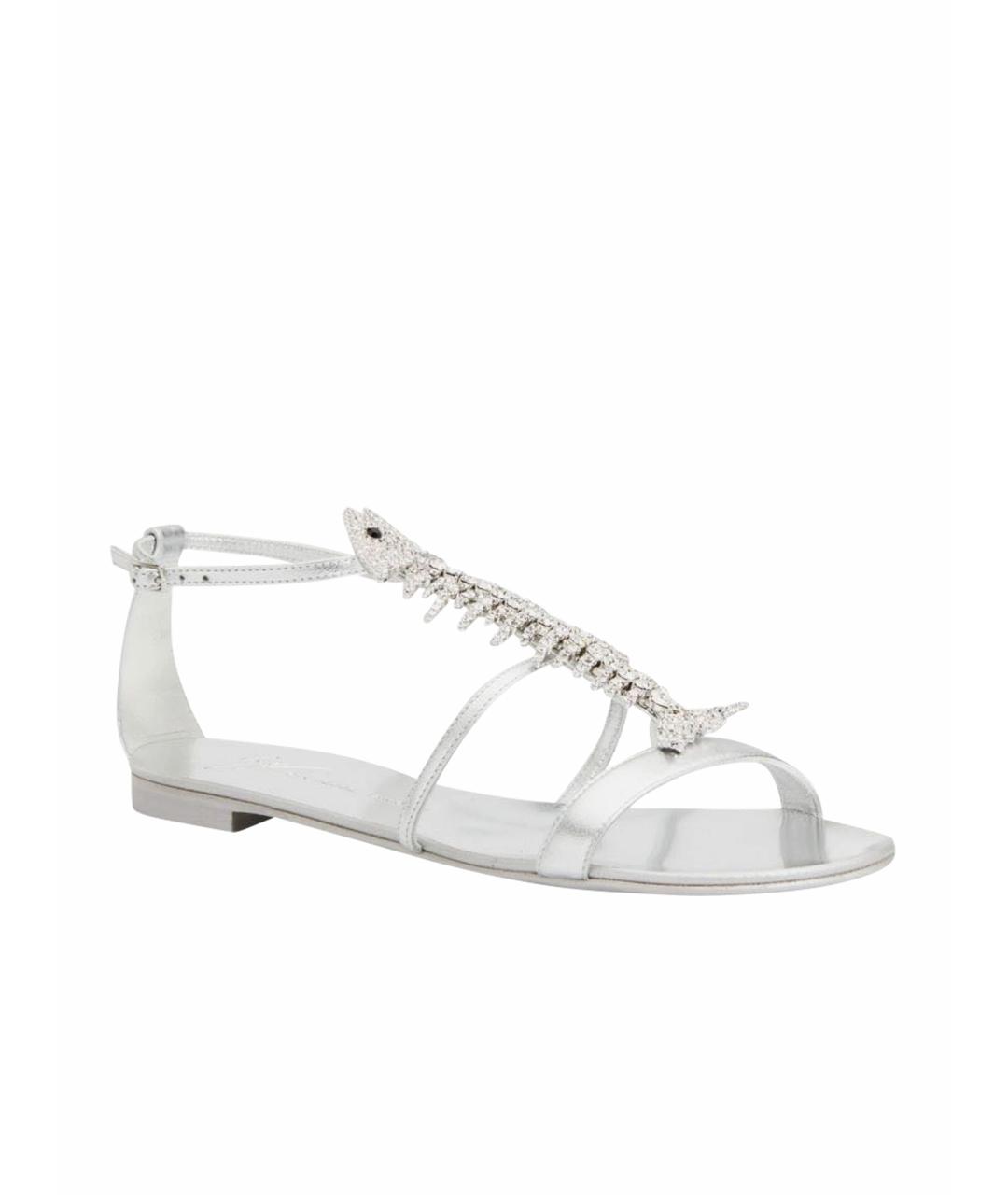 GIUSEPPE ZANOTTI DESIGN Серебряные кожаные сандалии, фото 1
