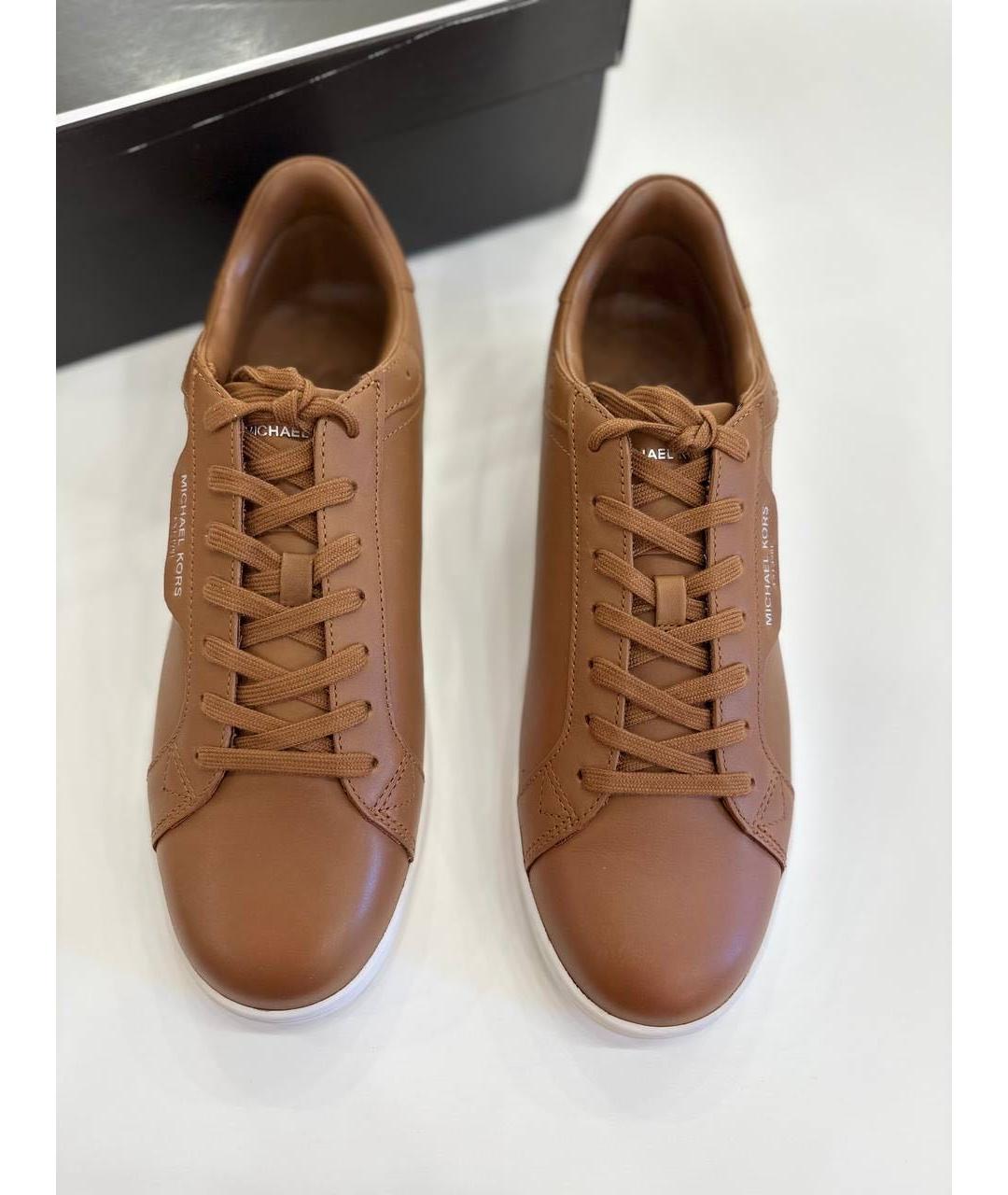 MICHAEL KORS Коричневые кожаные низкие кроссовки / кеды, фото 3
