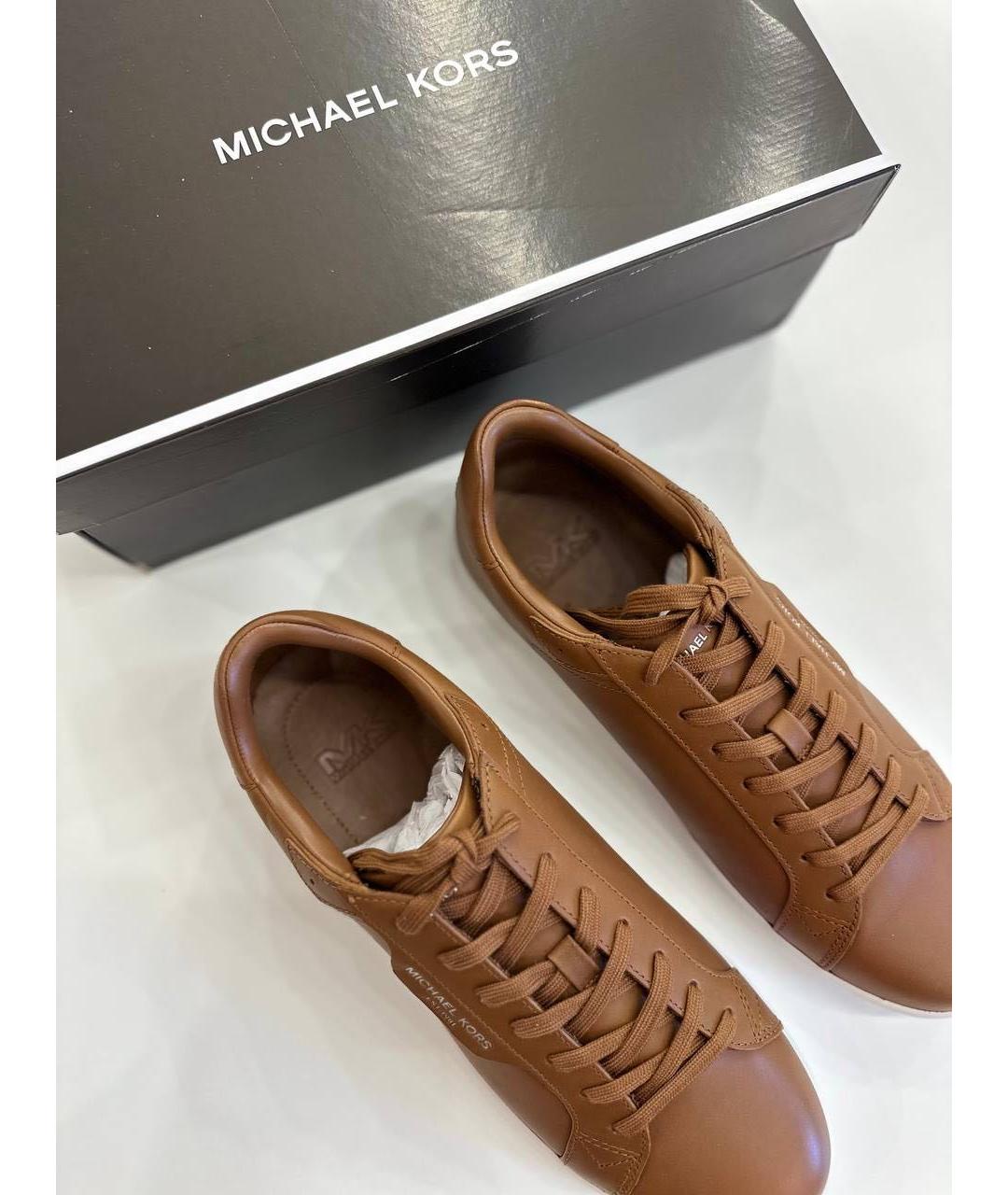 MICHAEL KORS Коричневые кожаные низкие кроссовки / кеды, фото 6