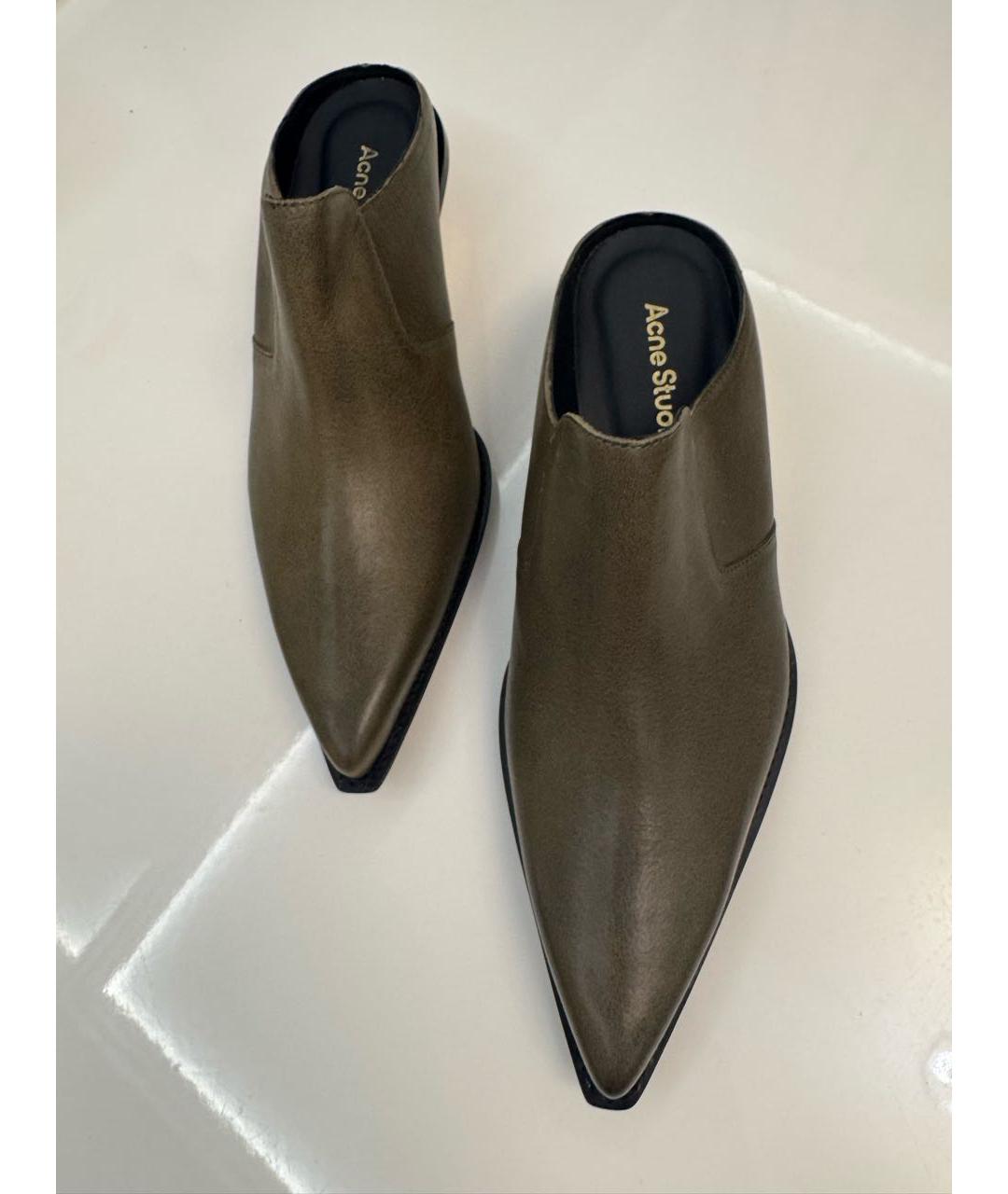 ACNE STUDIOS Зеленые кожаные мюли, фото 5