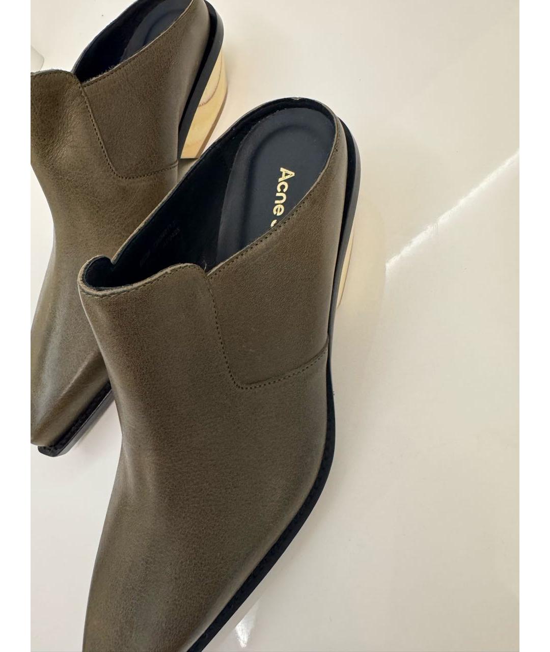 ACNE STUDIOS Зеленые кожаные мюли, фото 4