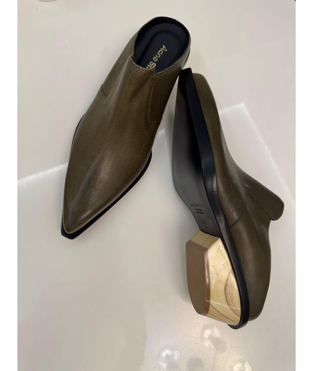 ACNE STUDIOS Зеленые кожаные мюли, фото 3