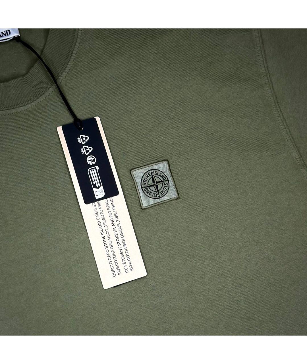 STONE ISLAND Хаки хлопковая футболка, фото 2