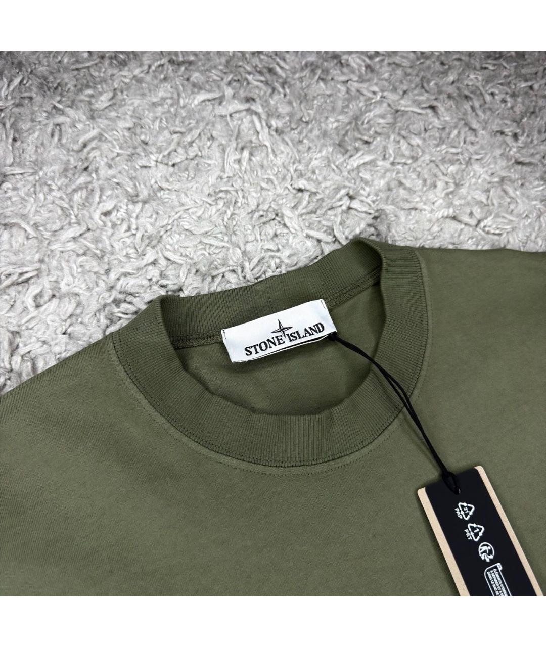 STONE ISLAND Хаки хлопковая футболка, фото 3