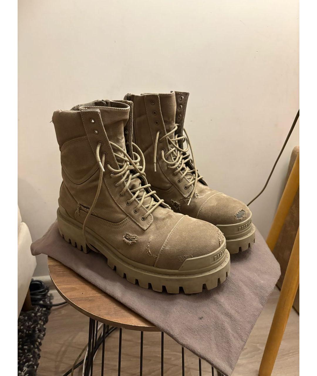 BALENCIAGA Бежевые текстильные низкие кроссовки / кеды, фото 9