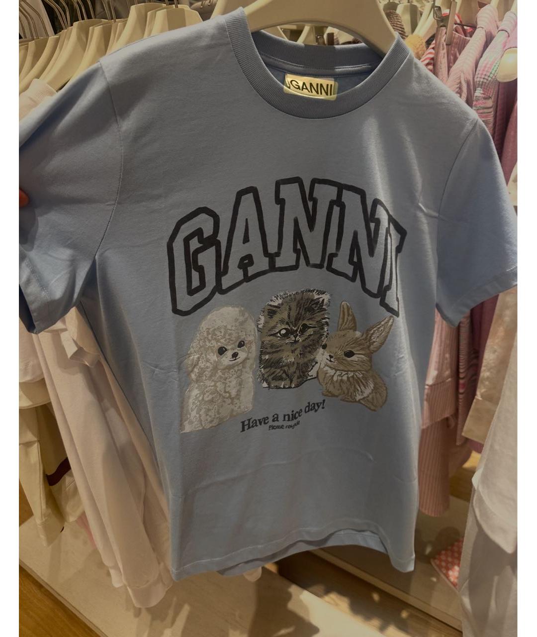 GANNI Голубая хлопковая футболка, фото 4