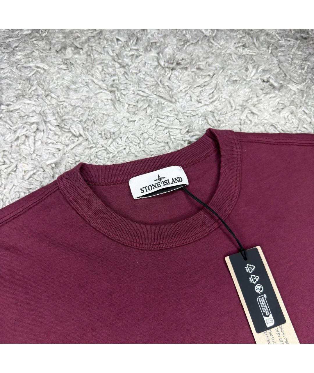 STONE ISLAND Бордовая хлопковая футболка, фото 3