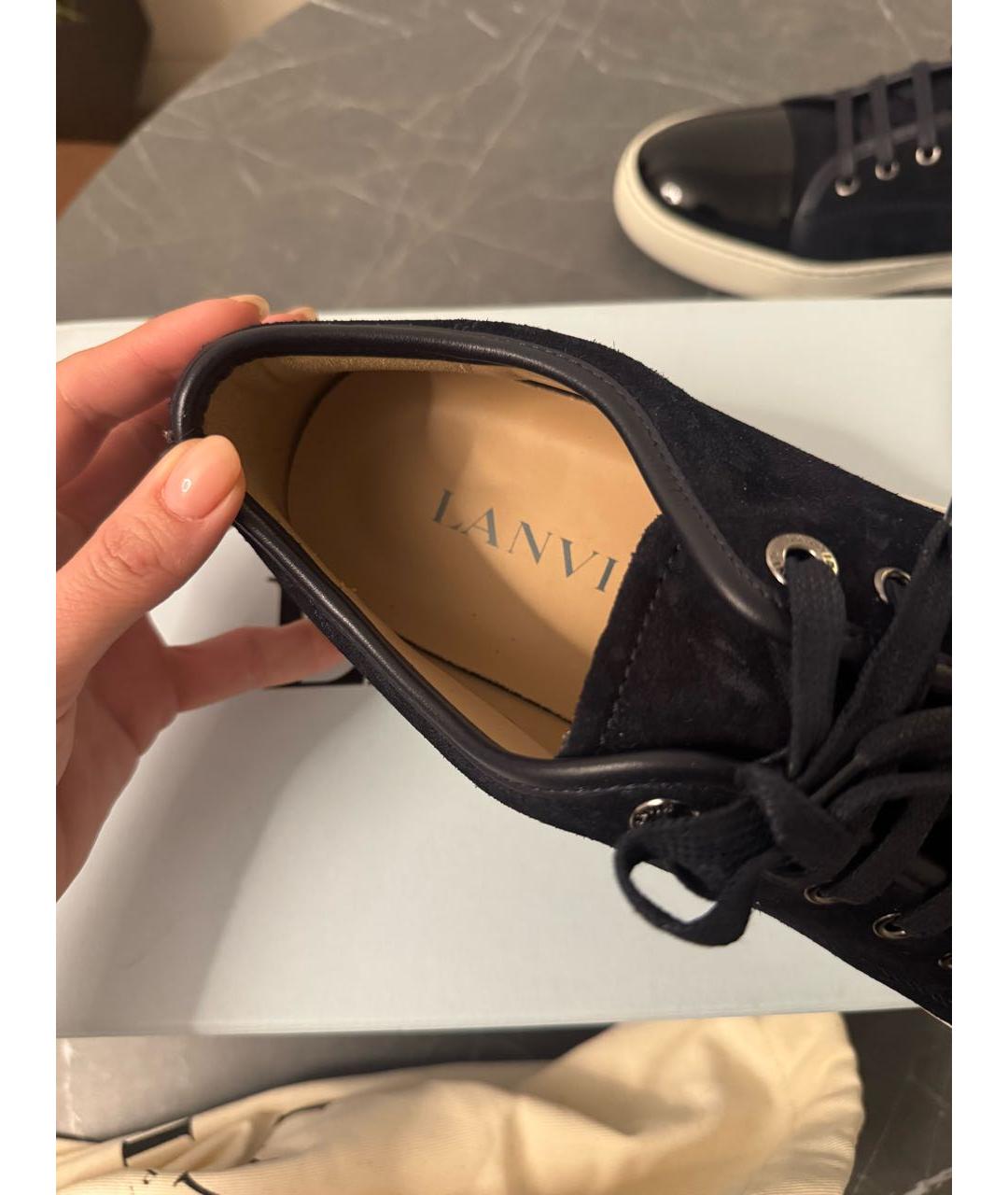 LANVIN Черные бархатные низкие кроссовки / кеды, фото 3