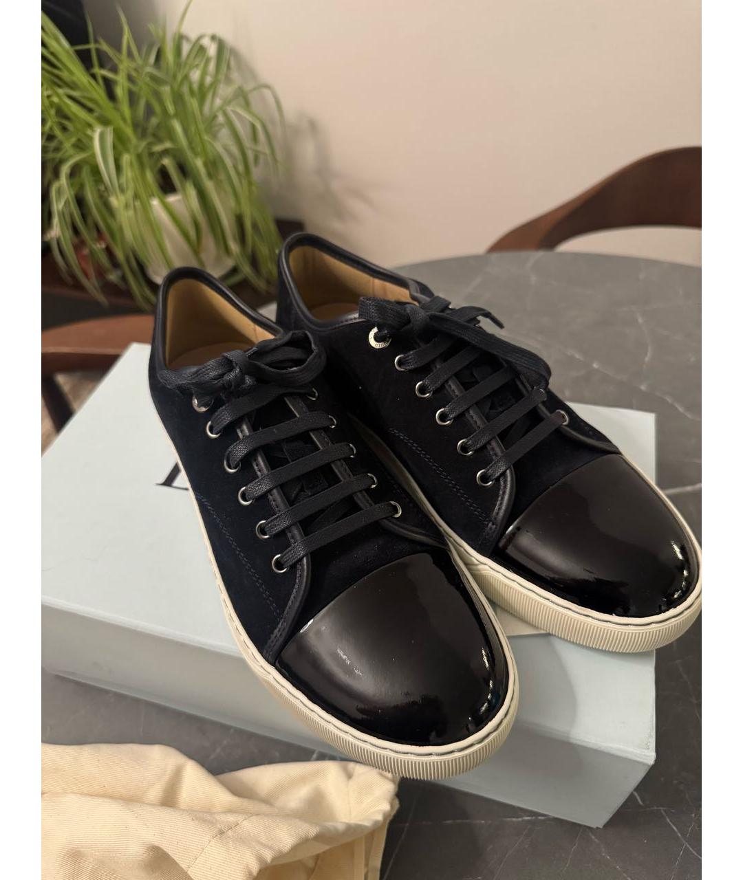 LANVIN Черные бархатные низкие кроссовки / кеды, фото 2