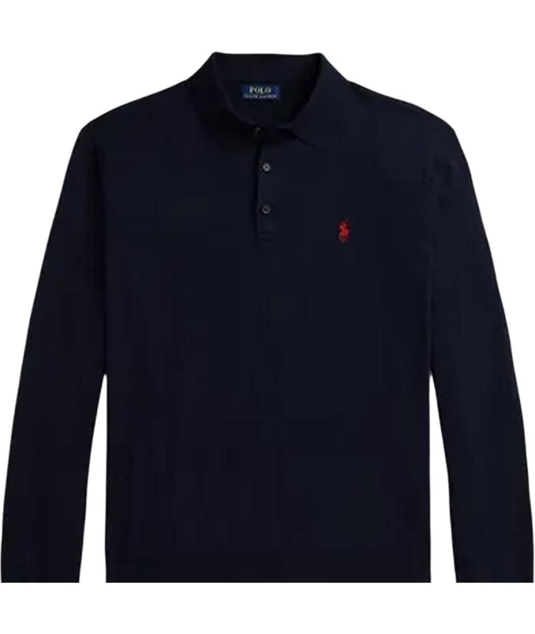 POLO RALPH LAUREN Темно-синее поло с длинным рукавом, фото 3