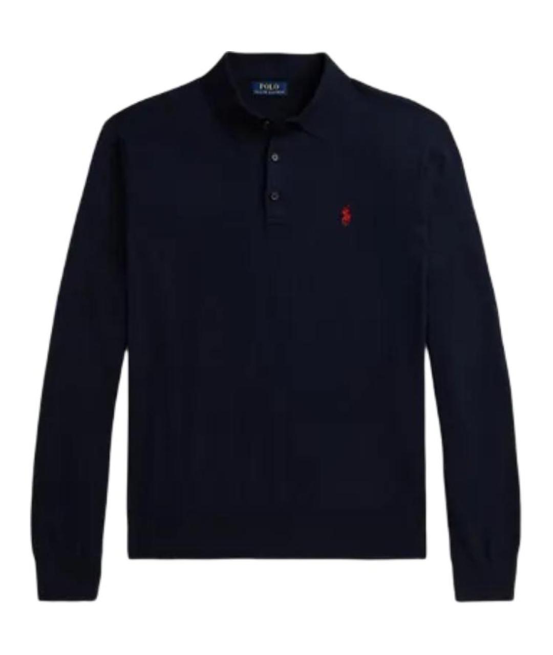 POLO RALPH LAUREN Темно-синее поло с длинным рукавом, фото 1
