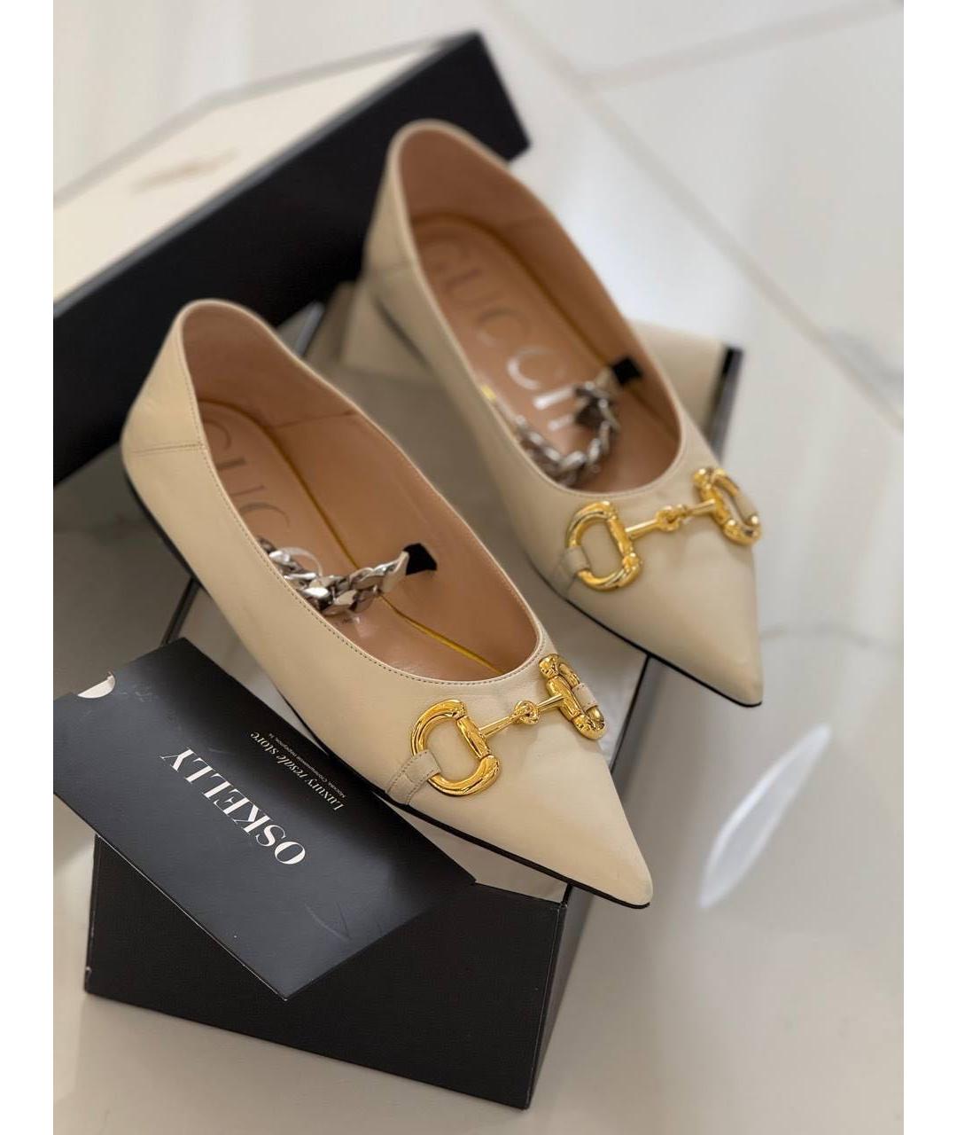 GUCCI Бежевые кожаные балетки, фото 6