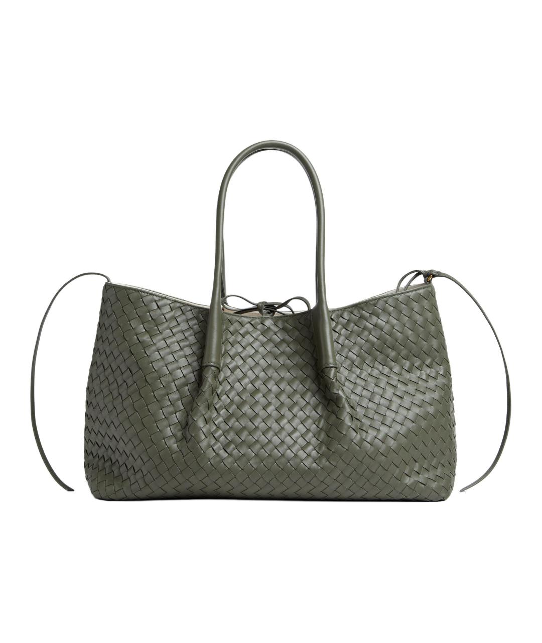 BOTTEGA VENETA Хаки кожаная сумка тоут, фото 1
