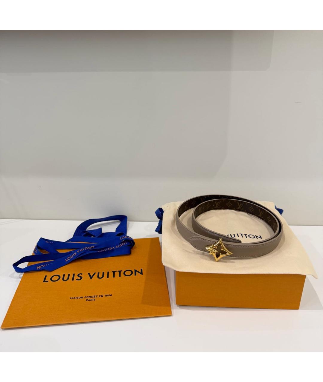 LOUIS VUITTON Бежевый кожаный ремень, фото 3