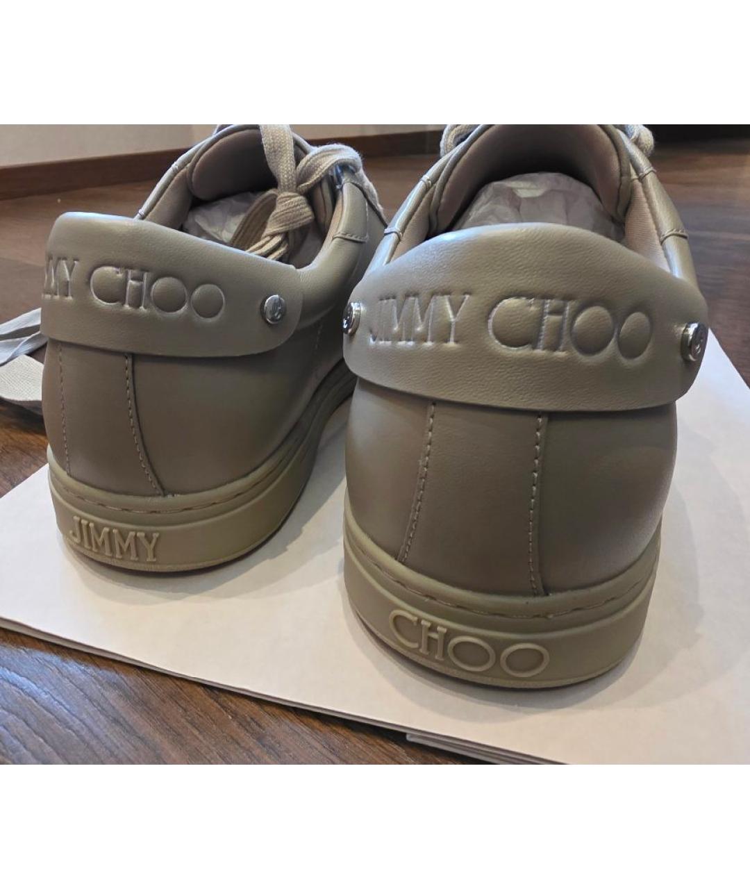 JIMMY CHOO Бежевые кожаные низкие кроссовки / кеды, фото 4