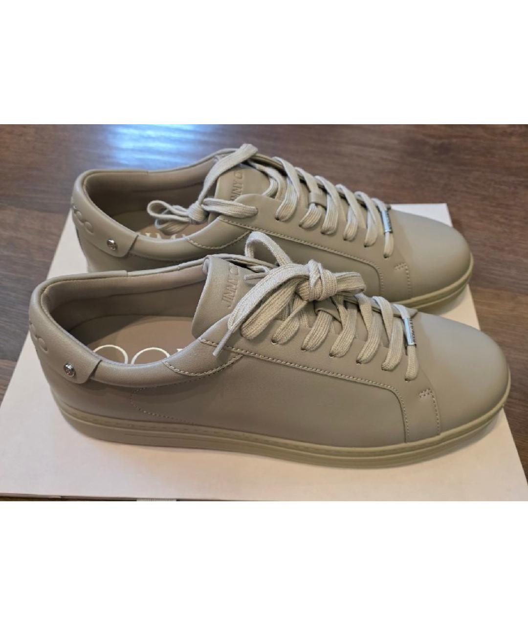 JIMMY CHOO Бежевые кожаные низкие кроссовки / кеды, фото 5