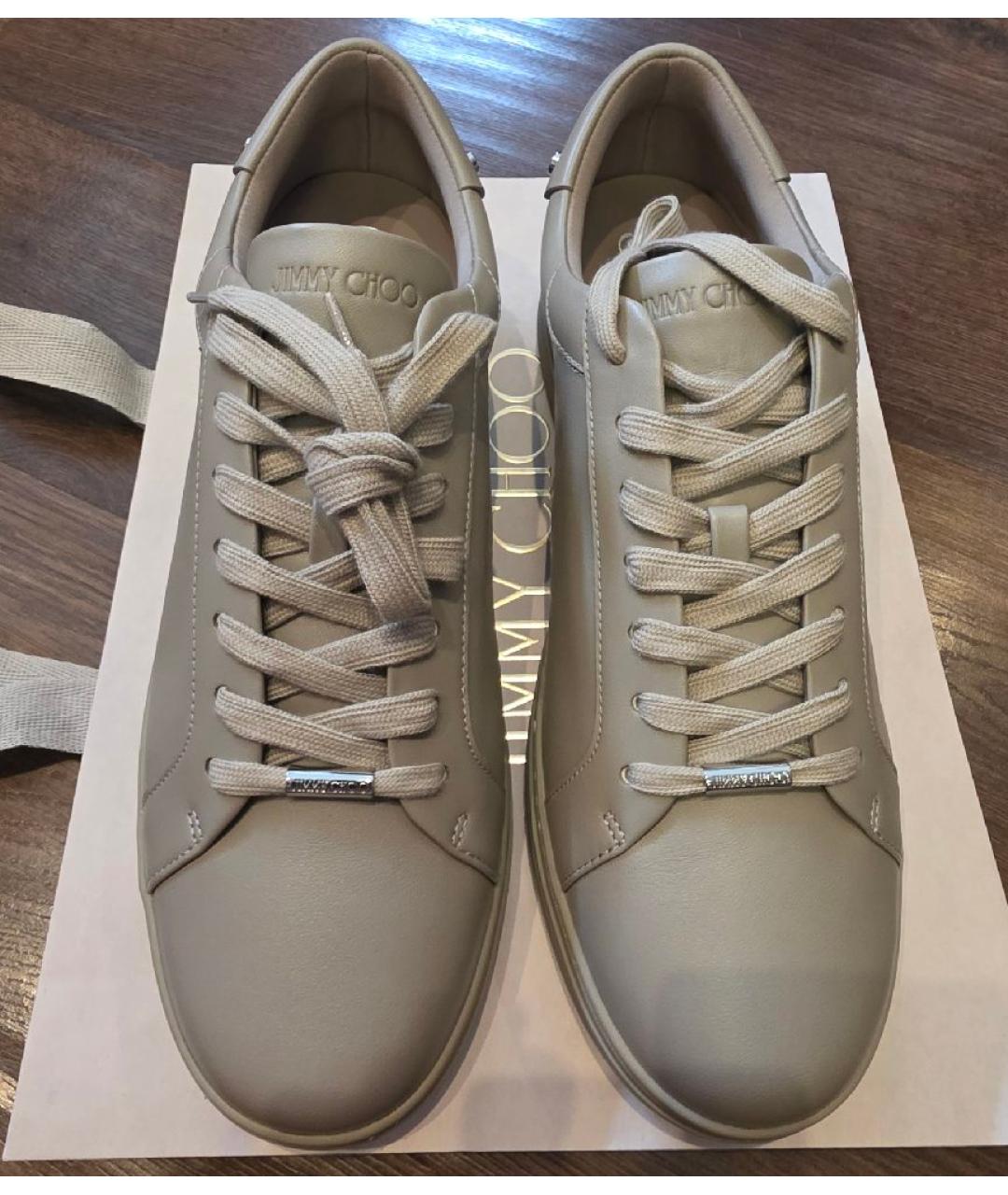 JIMMY CHOO Бежевые кожаные низкие кроссовки / кеды, фото 2