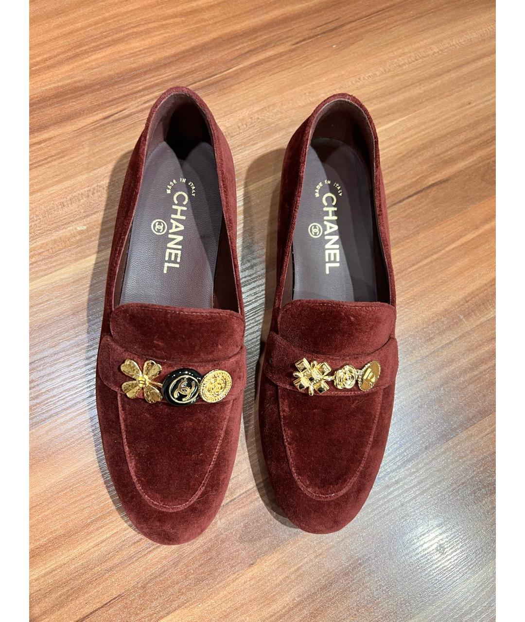 CHANEL Бордовые бархатные лоферы, фото 2