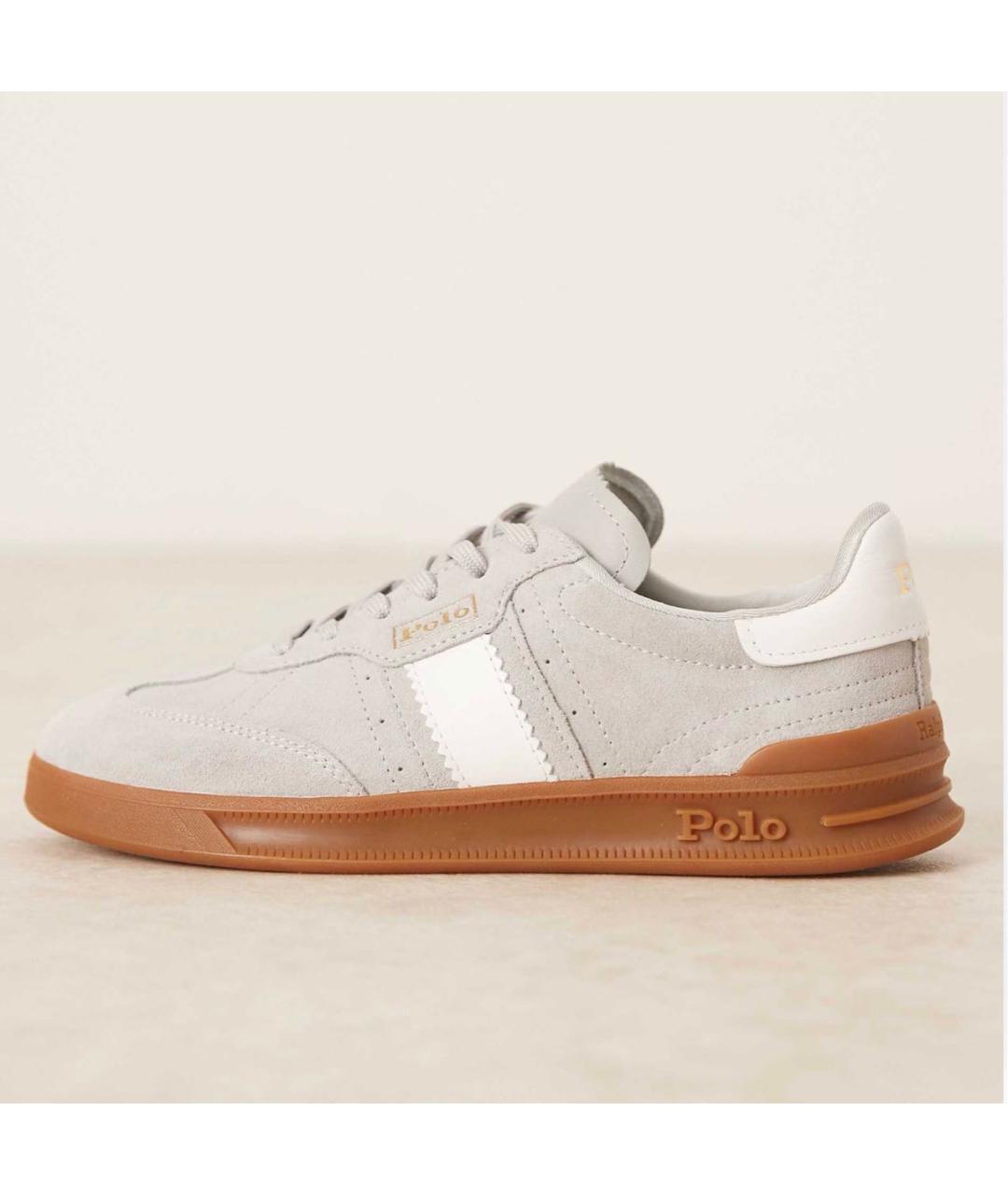 POLO RALPH LAUREN Серые кожаные низкие кроссовки / кеды, фото 3