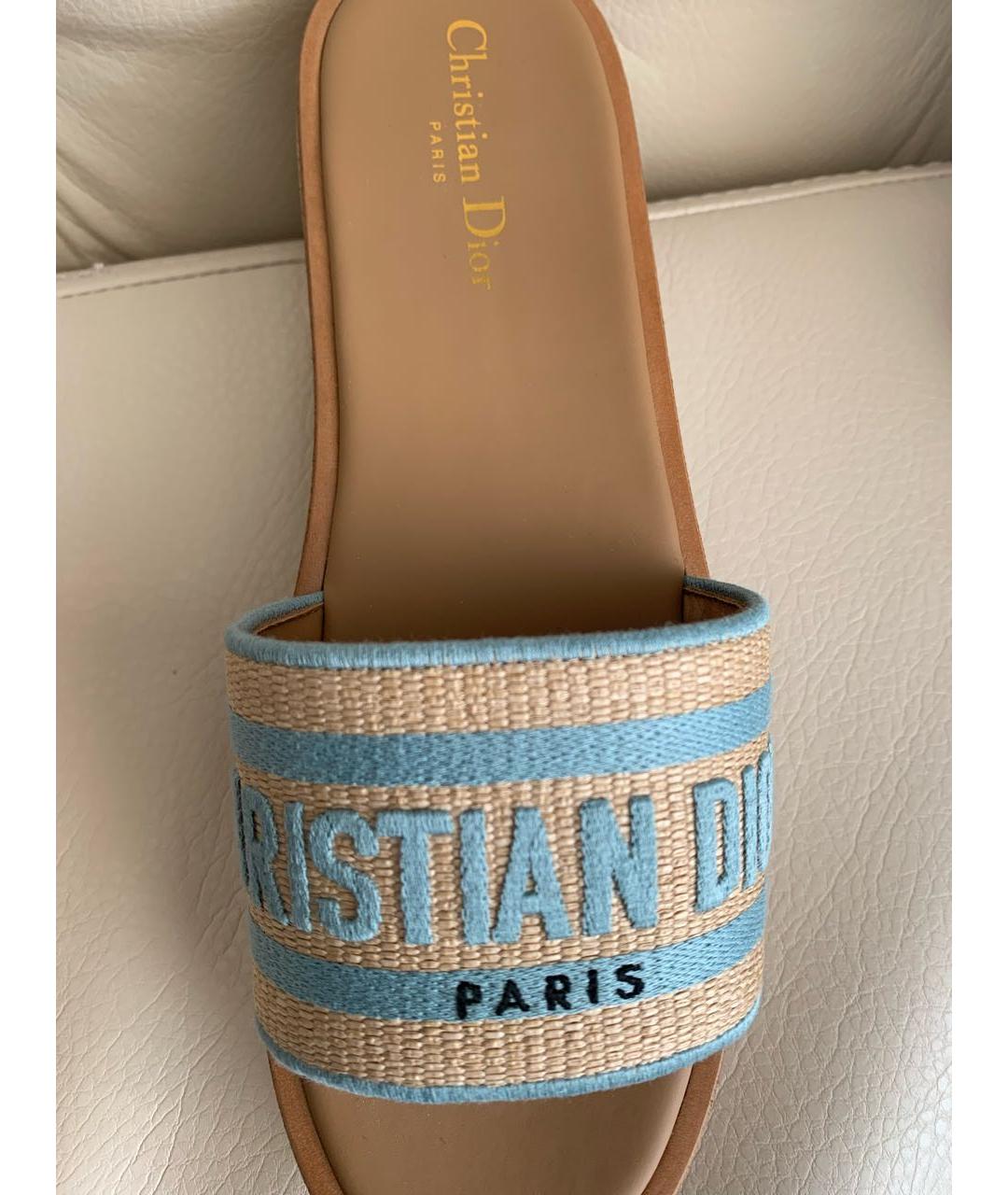 CHRISTIAN DIOR Голубые текстильные шлепанцы, фото 7