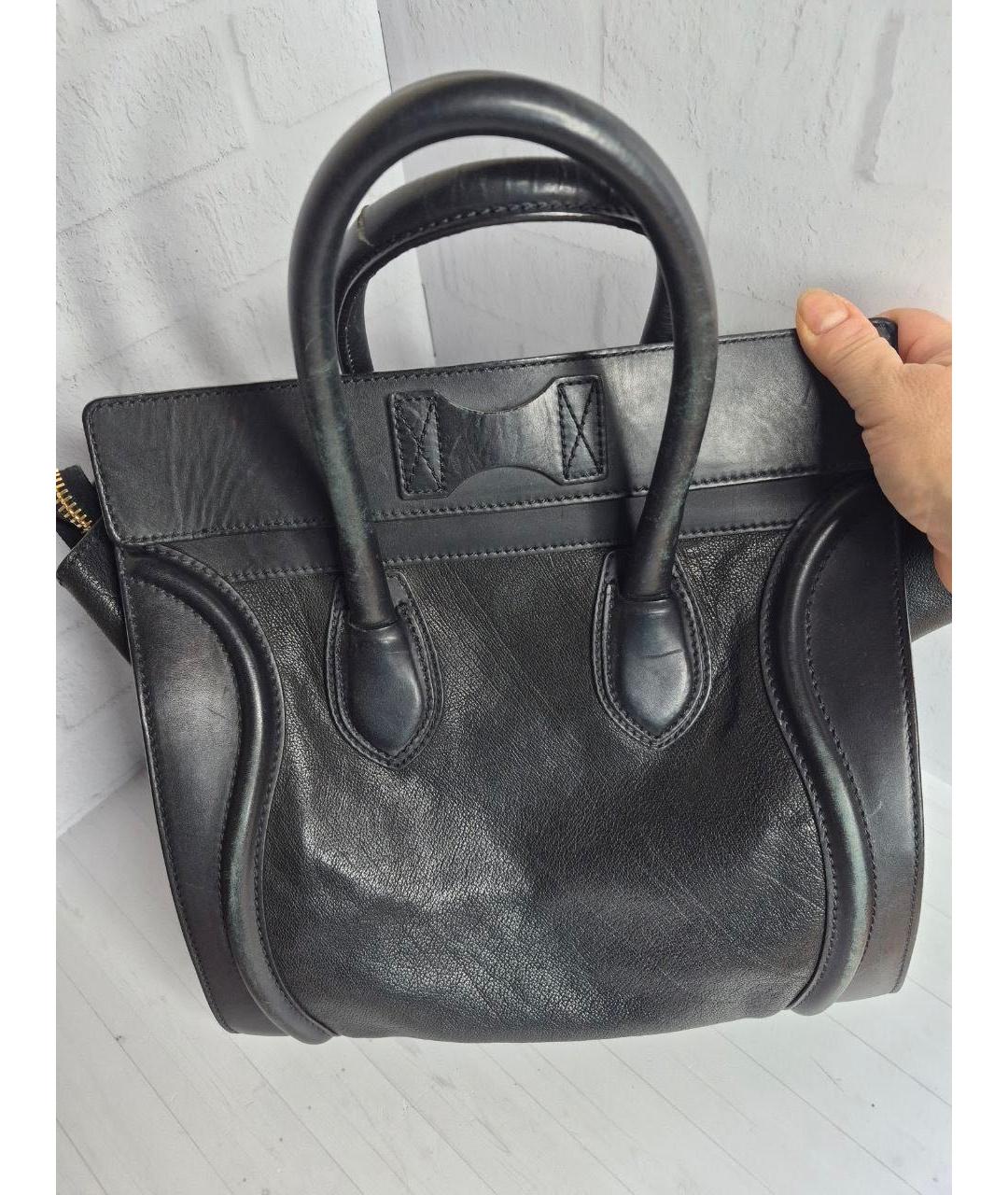 CELINE Черная кожаная сумка тоут, фото 4