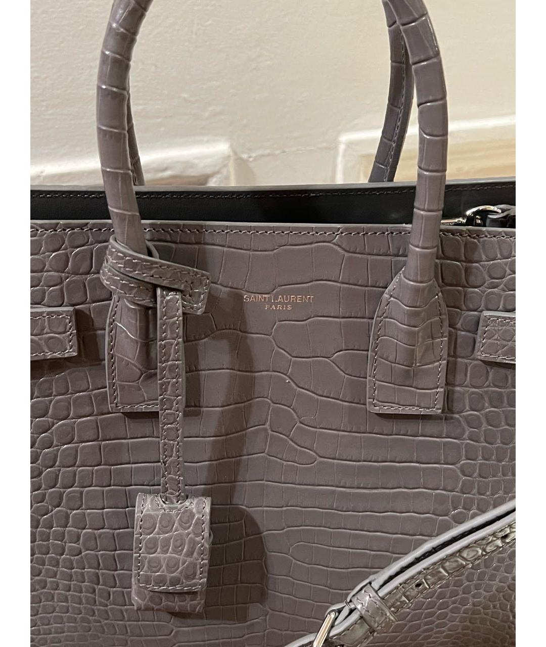 SAINT LAURENT Серая кожаная сумка с короткими ручками, фото 6