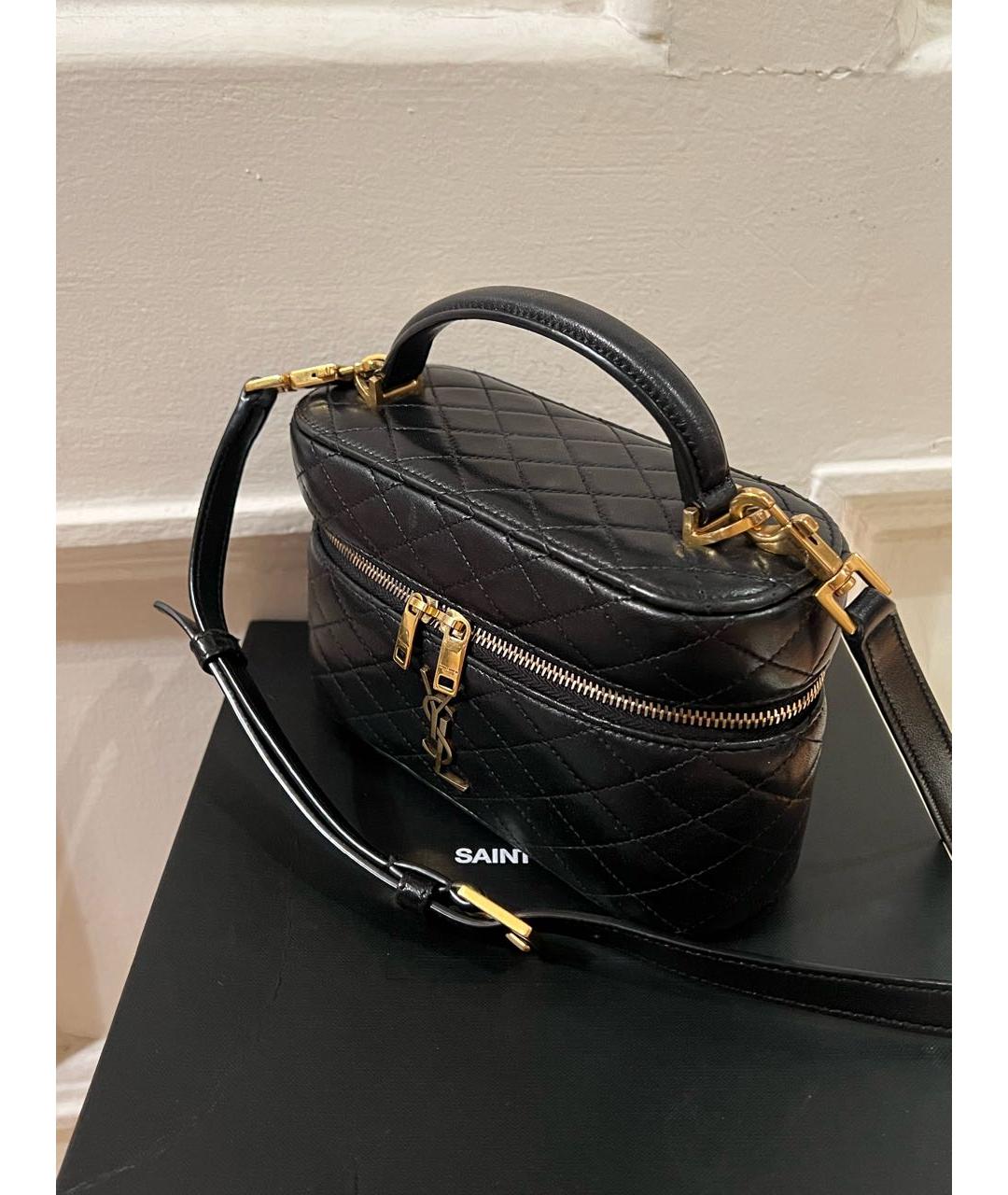 SAINT LAURENT Черная кожаная сумка с короткими ручками, фото 3